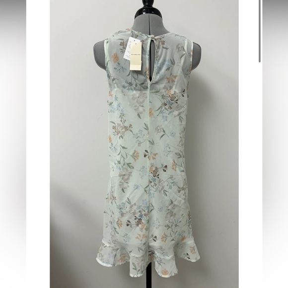 NEW Abercrombie Fitch Sz L High Neck Chiffon Mini Dress In Light Green Floral - Picture 8 of 11